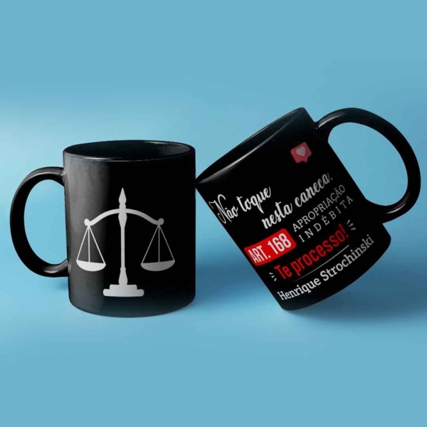 Caneca Preta - Advogado (Frase + Seu nome)